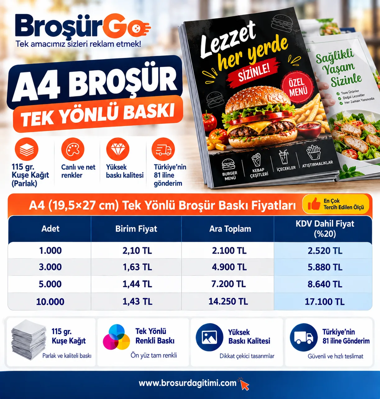 A4 Tek Yönlü Broşür Baskı 